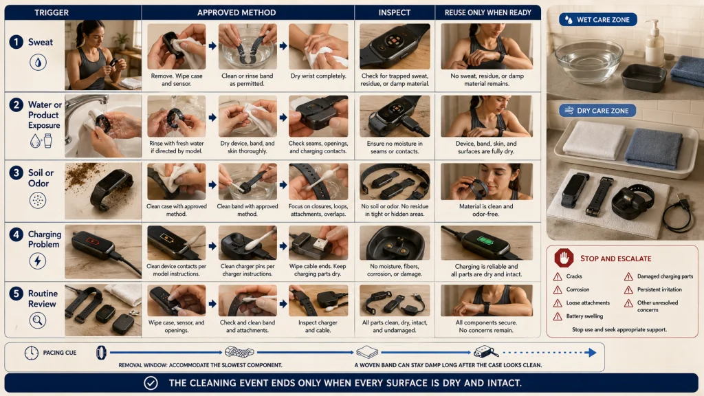 Condition Based Fitness Tracker Cleaning