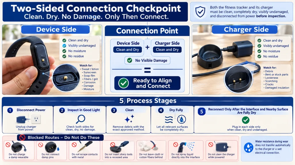 Dry Fitness Tracker Charging Connection