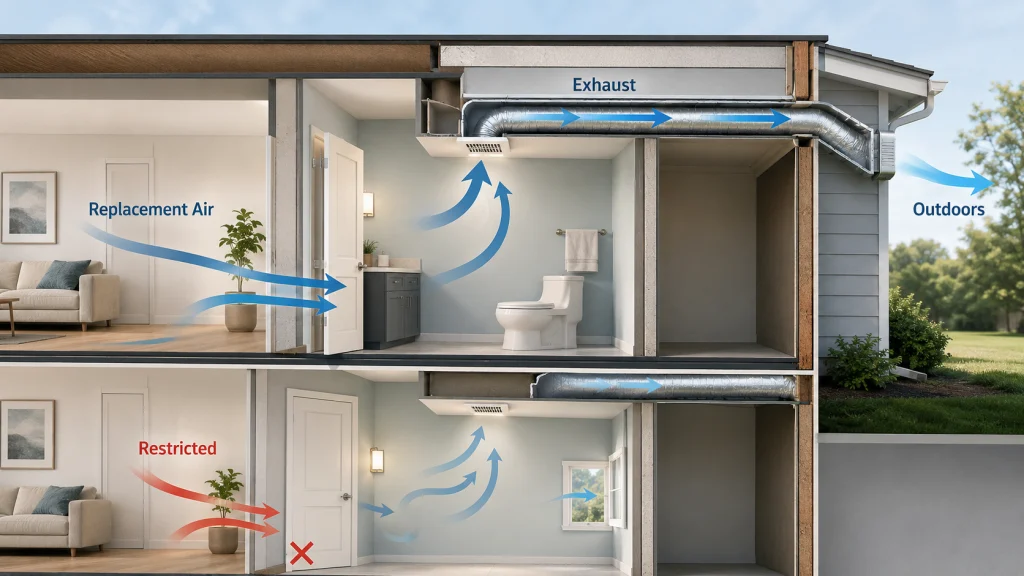 Bathroom Exhaust and Replacement Air Path