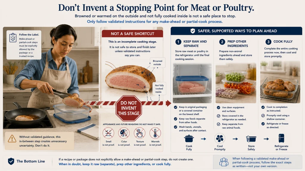 Do Not Partially Cook Meat or Poultry