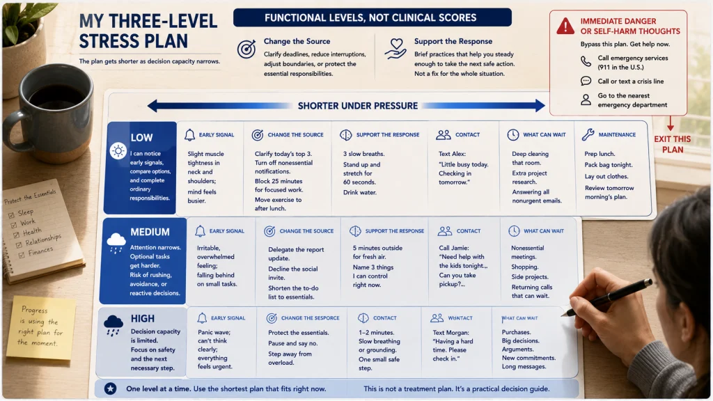Low Medium and High Stress Plan Template