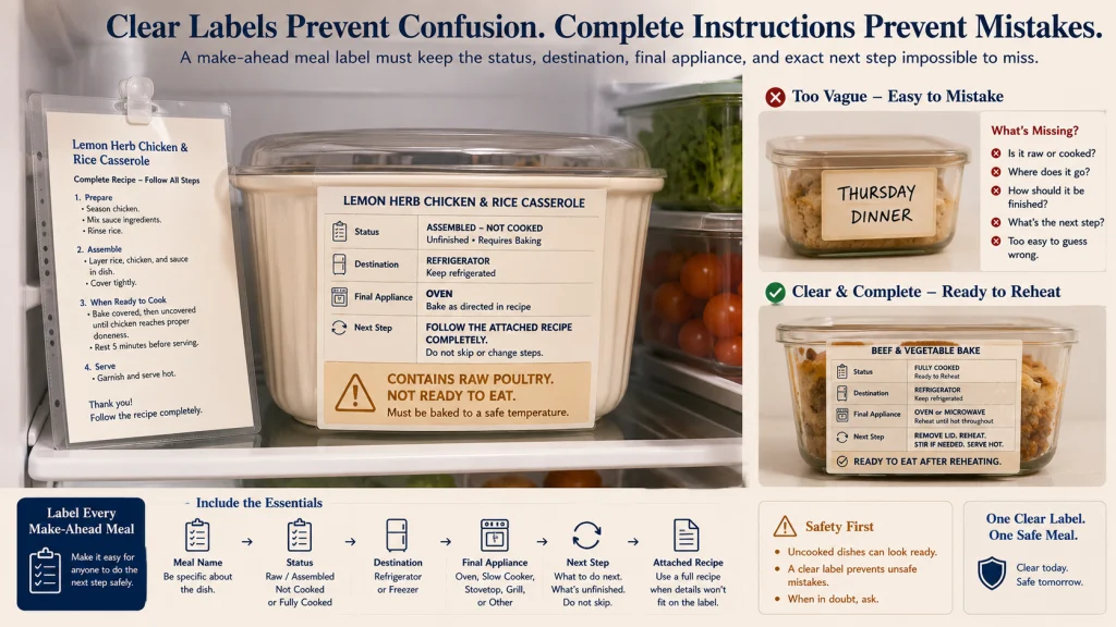 Make Ahead Meal Instruction Label