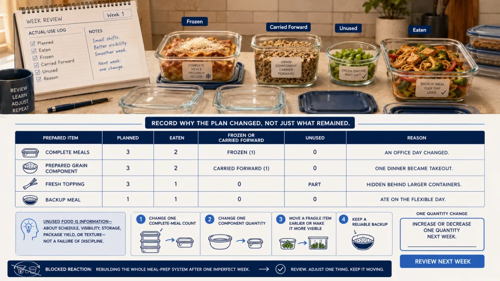 One Week Meal Prep Actual Use Log