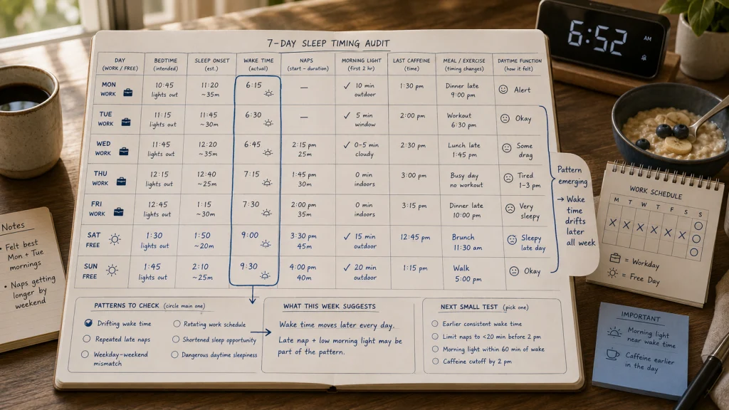 Seven Day Sleep Timing Audit