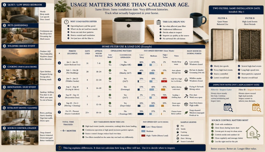Air Purifier Filter Use and Load Log