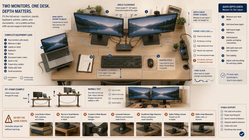 Dual Monitor Desk Depth and Stability