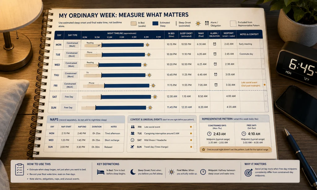 Social Jet Lag One Week Measurement Worksheet